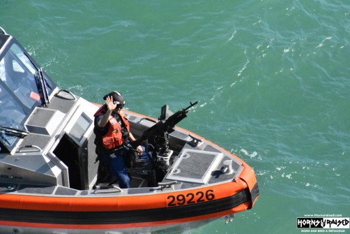 Our escort out of the port