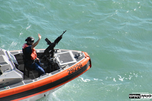 Our escort out of the port