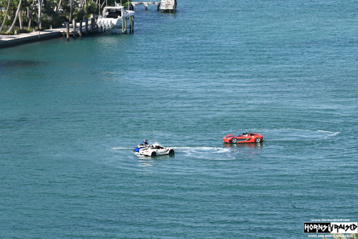 Car boats departing Miami
