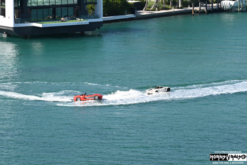 Car boats departing Miami