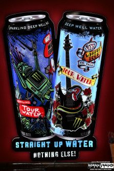 Venue water sign in the merch room